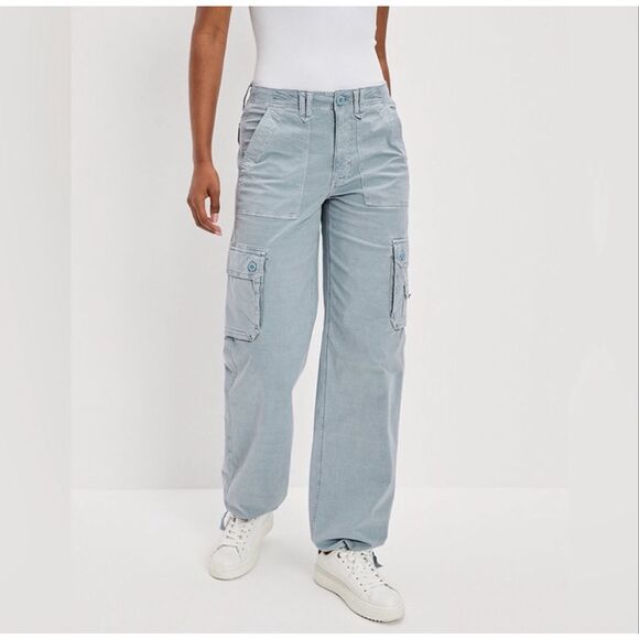 american eagle stretch baggy jogger cargo pants light blue size 00 wide leg y2k - Picture 1 of 15